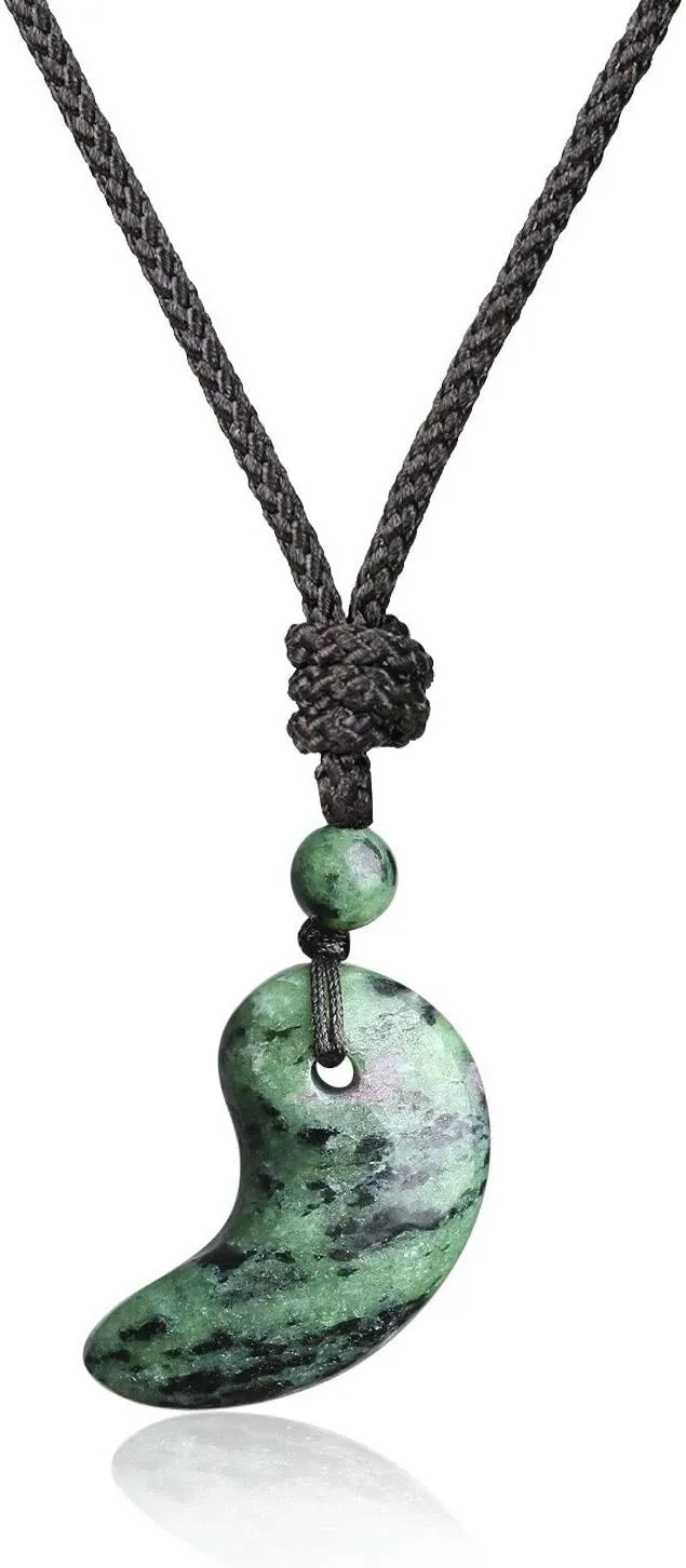 Ruby Zoisite Magatama Pendant Necklace for Women Men