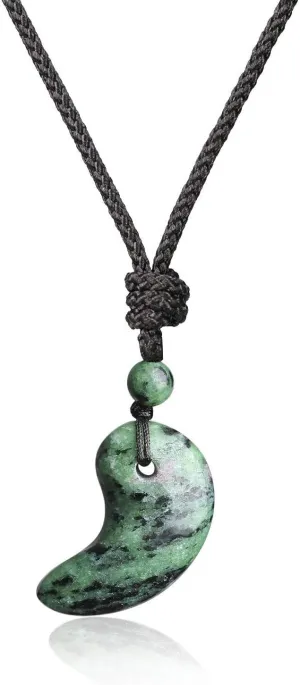 Ruby Zoisite Magatama Pendant Necklace for Women Men