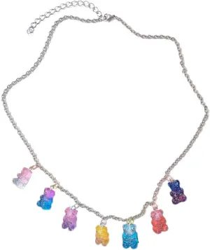 RUIZHEN 7 Colors Cute Gummy Bear Necklace Colorful Resin Bear Pendant Necklace for Women