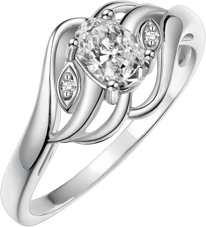 RYLOS Ring featuring Classic Style, 6X4MM Birthstone Gemstone, & Diamonds - Elegant Jewelry for Women in Sterling Silver, Sizes 5-10