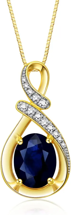 RYLOS Yellow Gold Plated Silver Classic Designer Necklace: Gemstone & Diamond Pendant, 18" Chain, 9X7MM Birthstone, Women's Elegant Jewelry