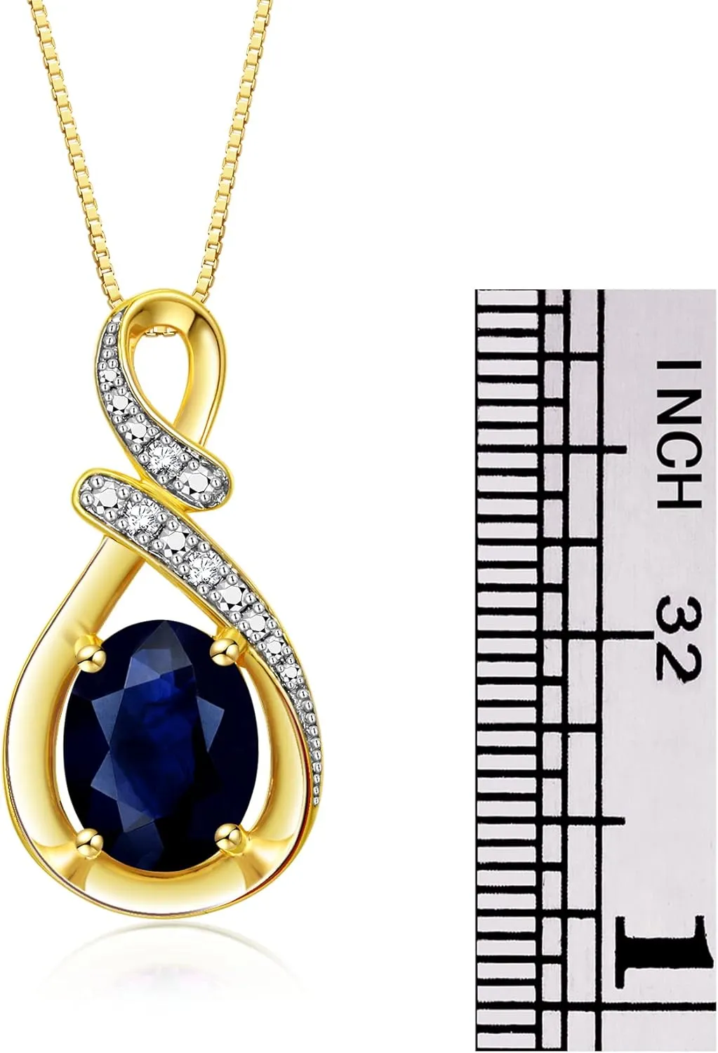 RYLOS Yellow Gold Plated Silver Classic Designer Necklace: Gemstone & Diamond Pendant, 18" Chain, 9X7MM Birthstone, Women's Elegant Jewelry