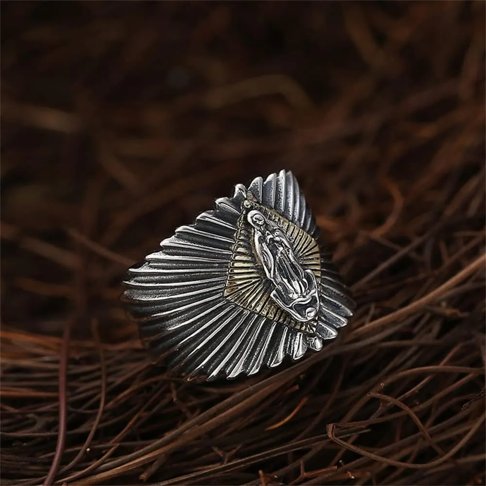 S925 Sterling Silver Men's Virgin Mary Ring, Gothic Vintage Open Adjustable Virgin Mary Ring