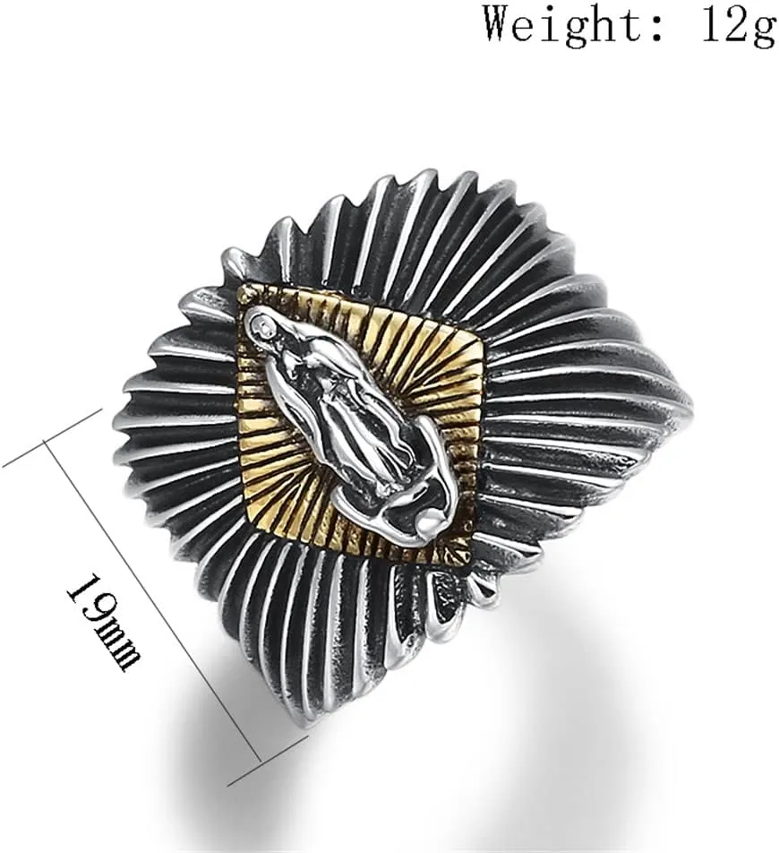 S925 Sterling Silver Men's Virgin Mary Ring, Gothic Vintage Open Adjustable Virgin Mary Ring
