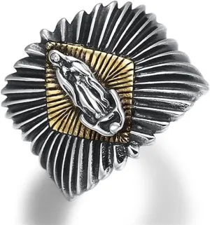 S925 Sterling Silver Men's Virgin Mary Ring, Gothic Vintage Open Adjustable Virgin Mary Ring