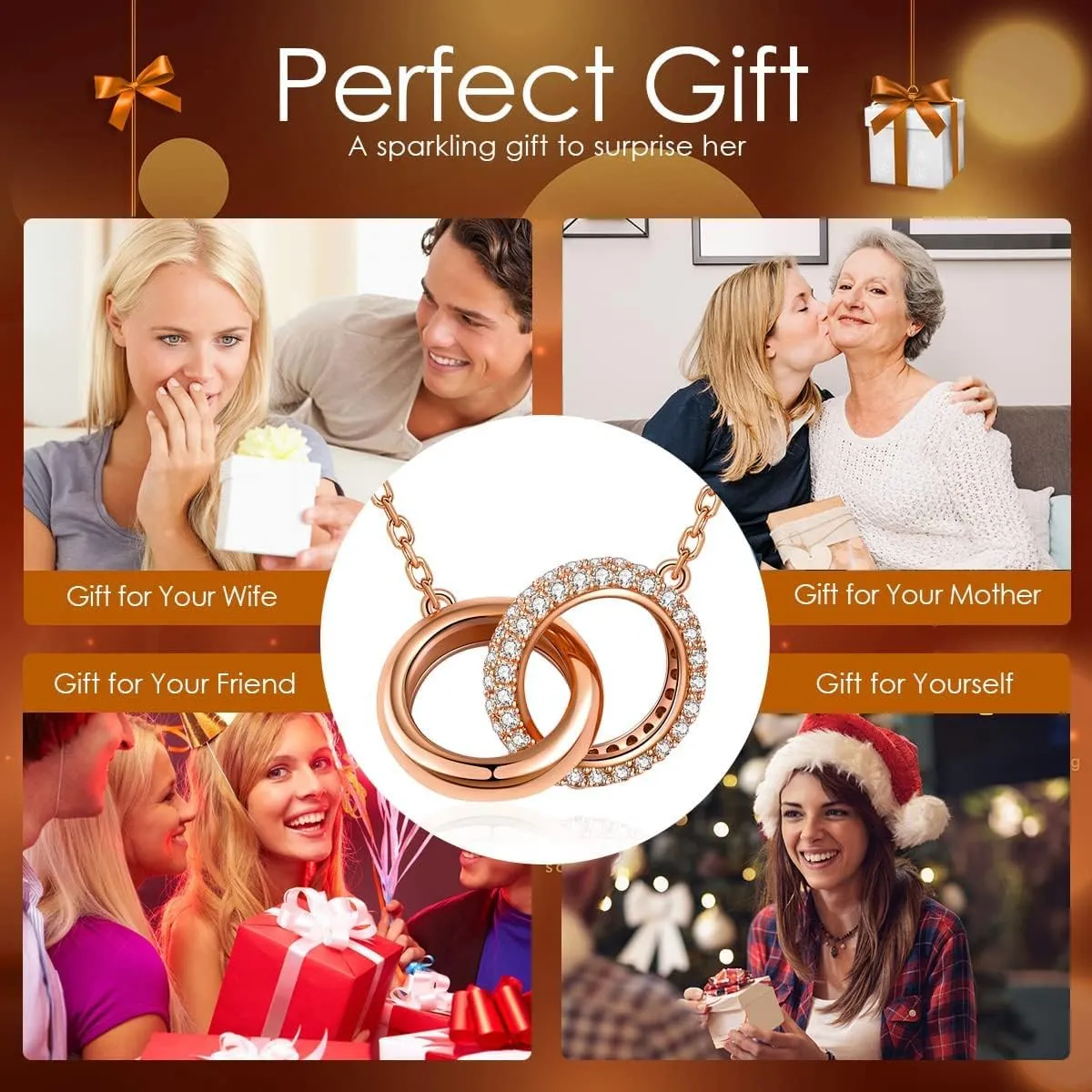 S925 Sterling Silver Necklace for Women Cubic Zirconia Pendant White/Rose Gold Plated Necklace Gifts for Women