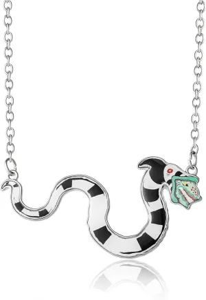 SALLY ROSE Beetlejuice Sandworm Pendant Necklace for Women Official License, 18" 3" Silver Tone and Enamel Beetlejuice Jewelry