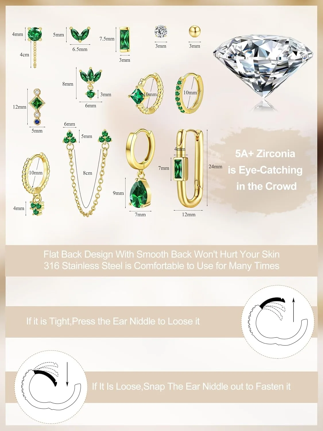 Sanfenly Stud Earrings Small Gold Hoop Earrings Set for Women Flat Back Earring Hypoallergenic Cartilage Earring Lightweight Dainty 14K Gold Stud Earrings for Multiple Piercing Set
