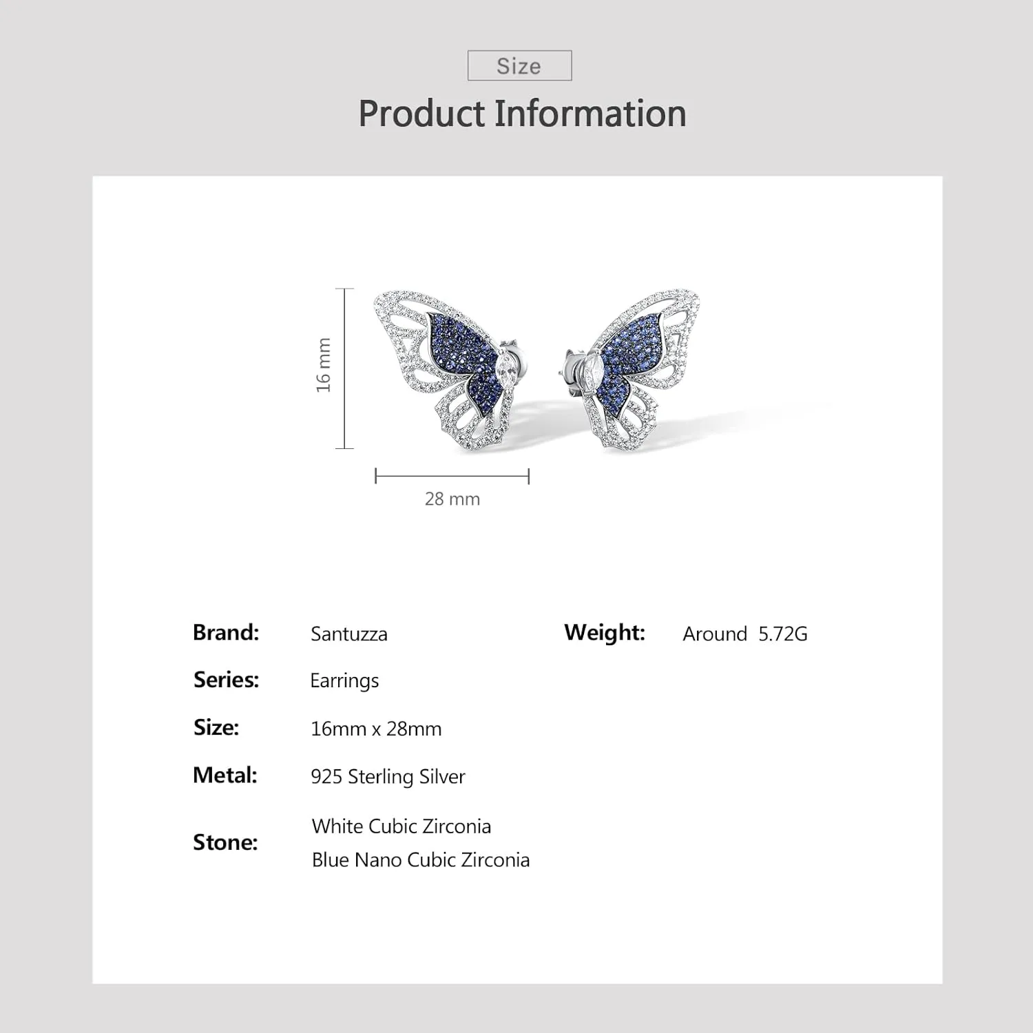 Santuzza Sterling Silver Butterfly Earrings for Women