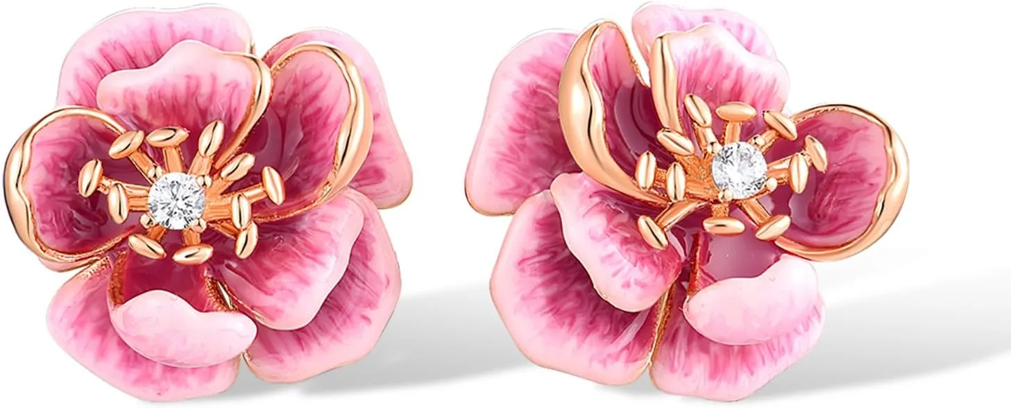 Santuzza Sterling Silver Gemstone Enamel Flower Earrings