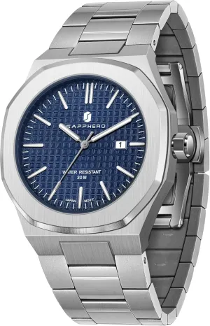 SAPPHERO Men's Watch Octagonal Stainless Steel 30M Waterproof Luminous Wristwatch Luxury Analog Quartz Watch for Men with Date Elegant Mens