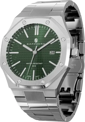 SAPPHERO Men's Watch Octagonal Stainless Steel 30M Waterproof Luminous Wristwatch Luxury Analog Quartz Watch for Men with Date Elegant Mens