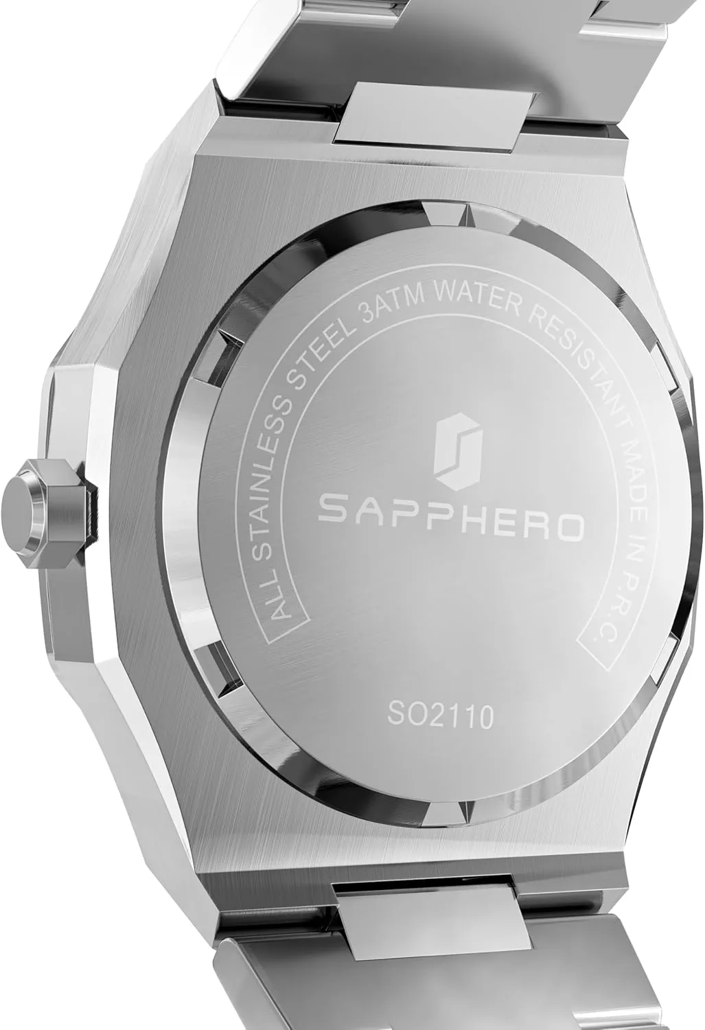SAPPHERO Men's Watch Octagonal Stainless Steel 30M Waterproof Luminous Wristwatch Luxury Analog Quartz Watch for Men with Date Elegant Mens