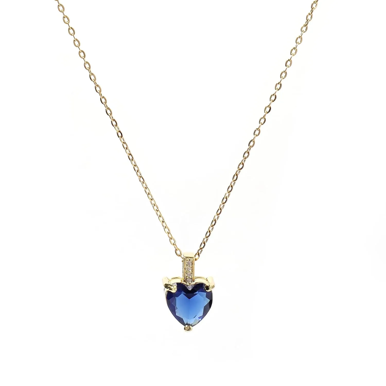 September Birthstone Necklace for Women 14K Gold Plated Sapphire Heart Necklace Blue Pendant Necklace September Birthstone Jewelry September Birthday Gifts for Women Girls