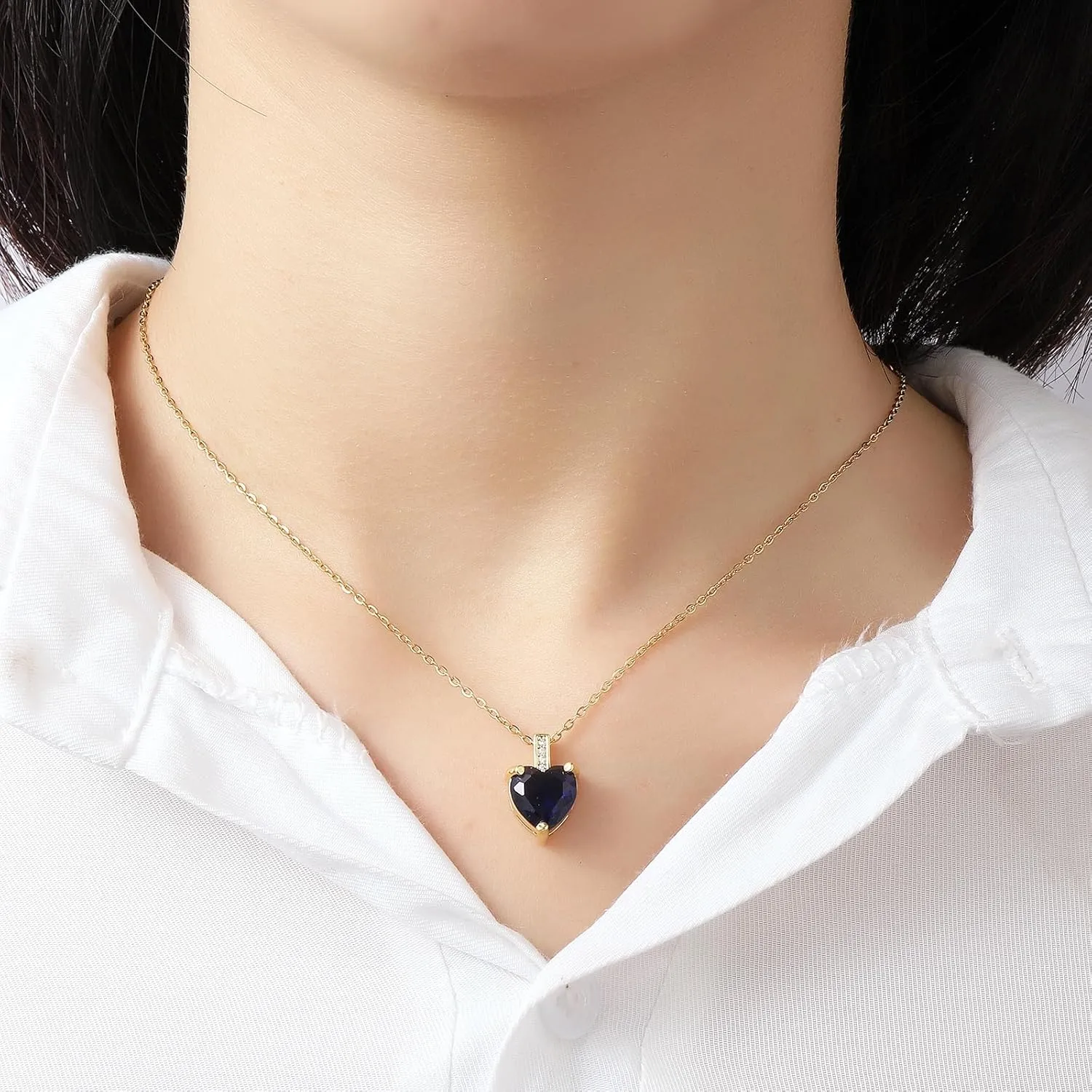 September Birthstone Necklace for Women 14K Gold Plated Sapphire Heart Necklace Blue Pendant Necklace September Birthstone Jewelry September Birthday Gifts for Women Girls