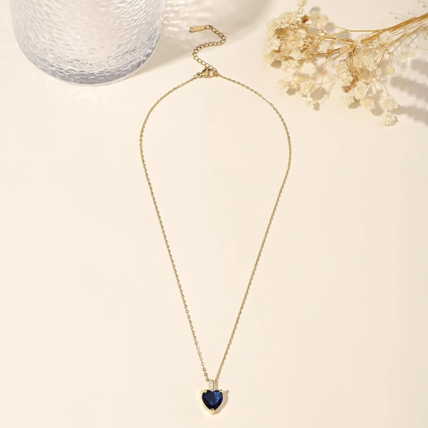 September Birthstone Necklace for Women 14K Gold Plated Sapphire Heart Necklace Blue Pendant Necklace September Birthstone Jewelry September Birthday Gifts for Women Girls