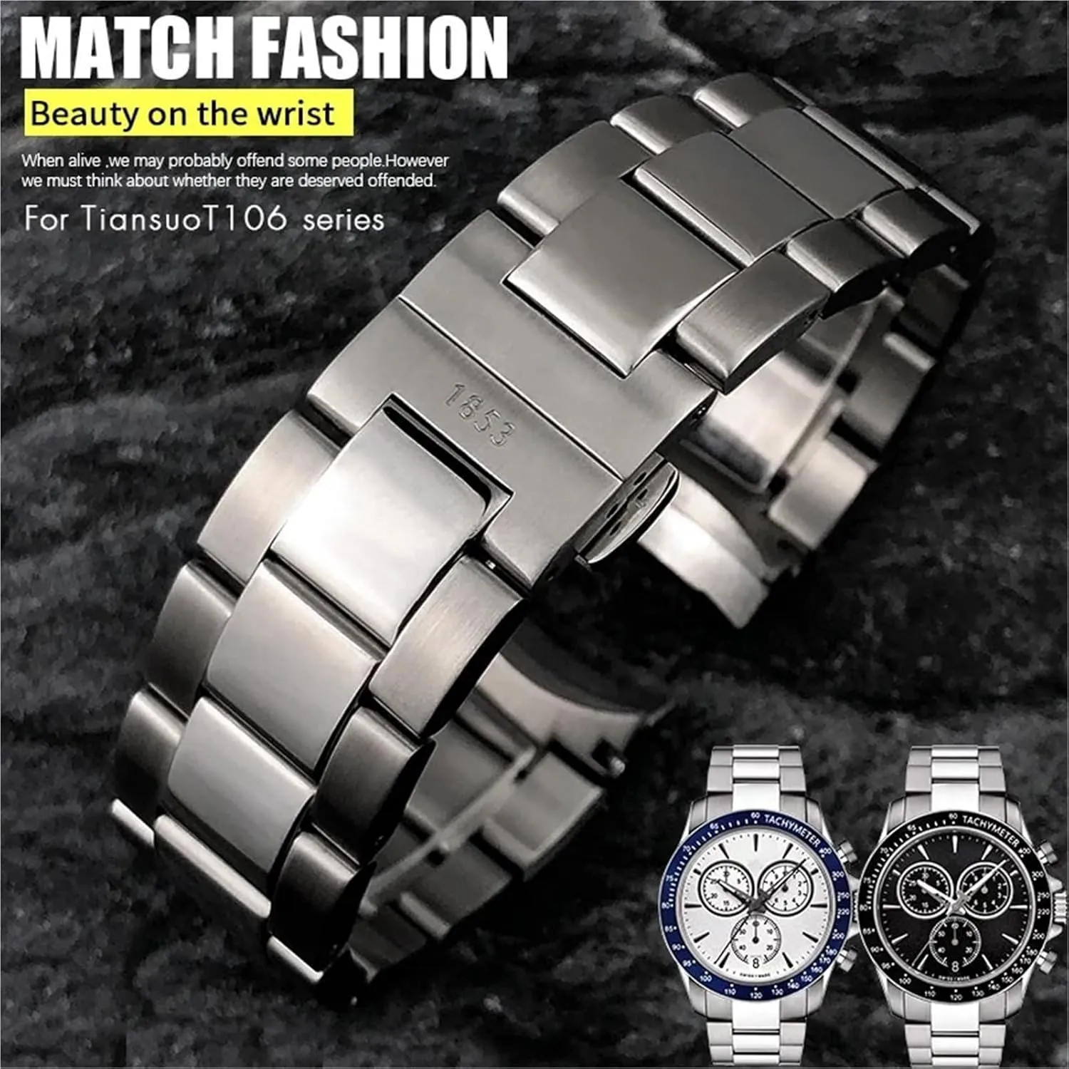 SERDAS Stainless Steel Curved End Watchband 22mm For Tissot 1853 V8 Series for T106.410 T106410 Band Watch Strap Men Women