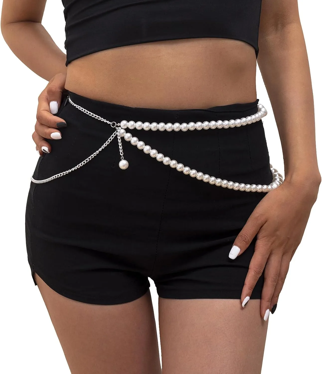 Sexy Double Layered Pearl Waist Chain Belt for Women Summer Bikini Beads Belly Body Chain Festival Rave Pearl Belly Belt Body Jewelry Accessories