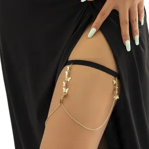Sexy Multi Layered Tassel Leg Chain Summer Beach Stretch Butterfly Thigh Chain Jewelry Bikini Butterfly Body Thigh Chain Jewelry for Women Girls(Butterfly-gold)