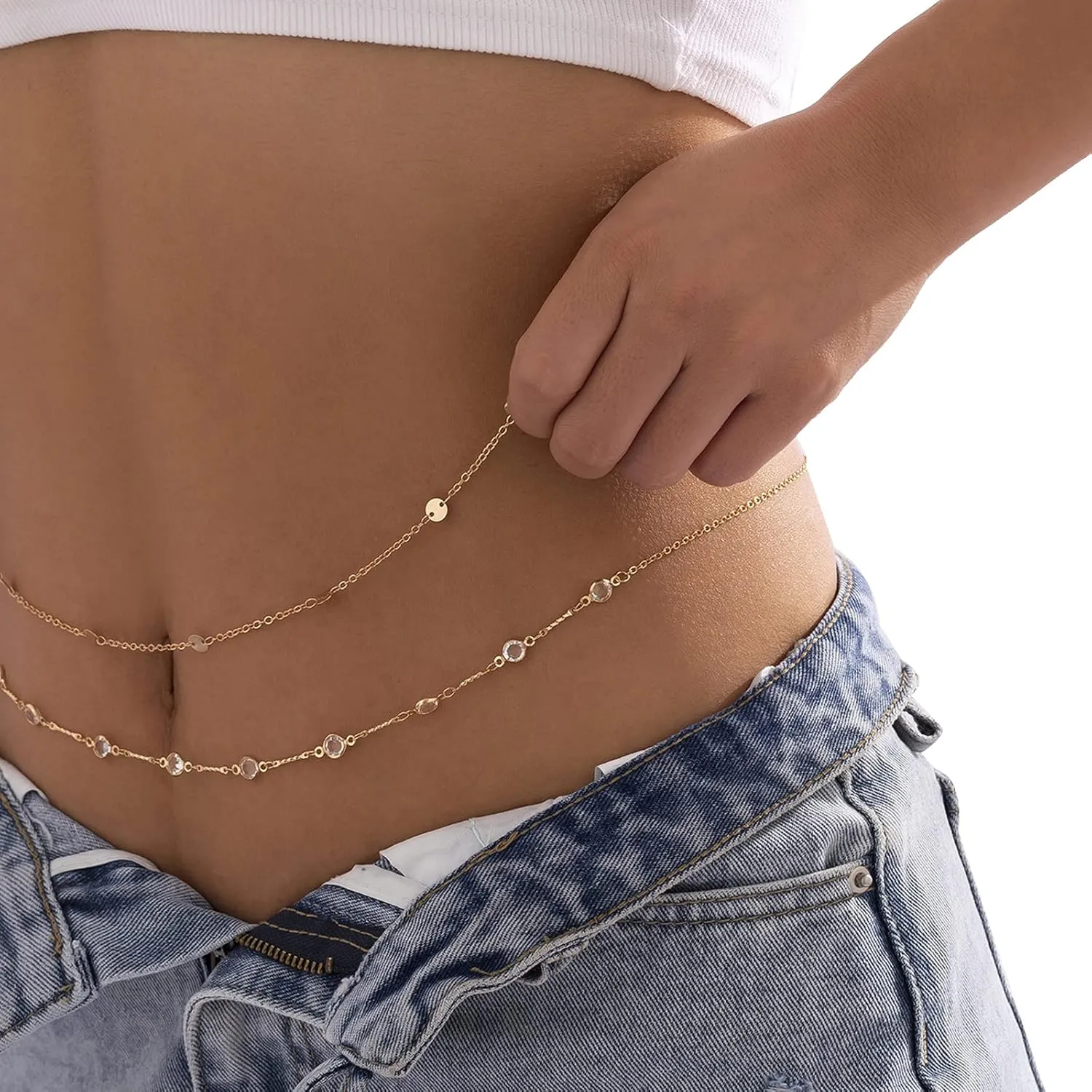 Sexy Multi-Layered Waist Chain Bikini Bead Belly Chain Summer Sequin Waist Chain Beach Crystal Waist Body Chain for Women