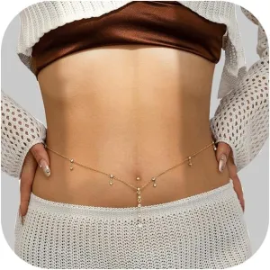 Sexy Rhinestone Dangle Belly Button Ring with Waist Chain Summer Beach Rhinestone Navel Piercing Dangle Waist Chain Bikini Crystal Belly Body Chain Jewelry for Women
