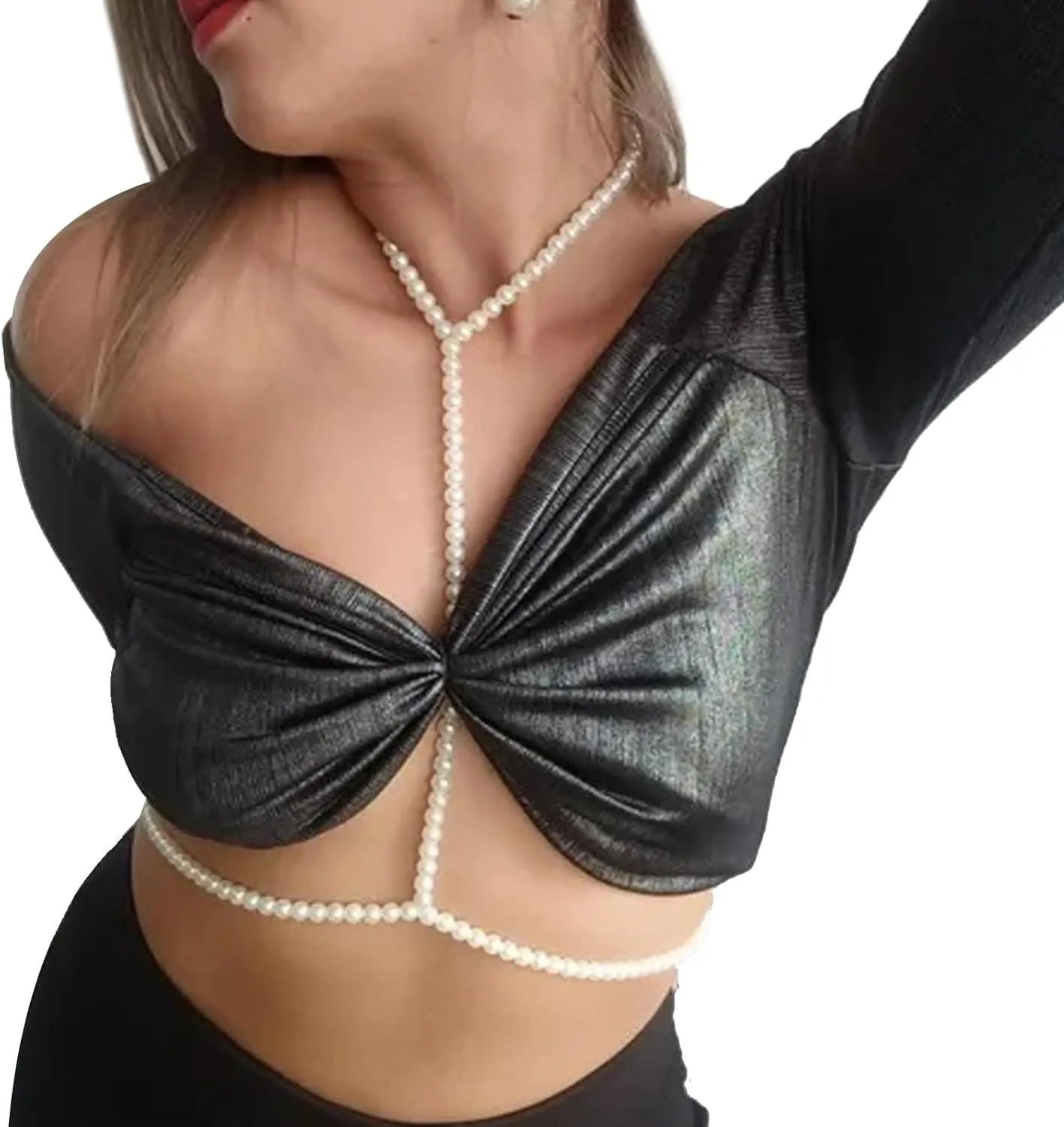 Sexy Summer Beach Pearl Body Chain Jewelry - Trendy Waist Bra Chain Necklace for Women