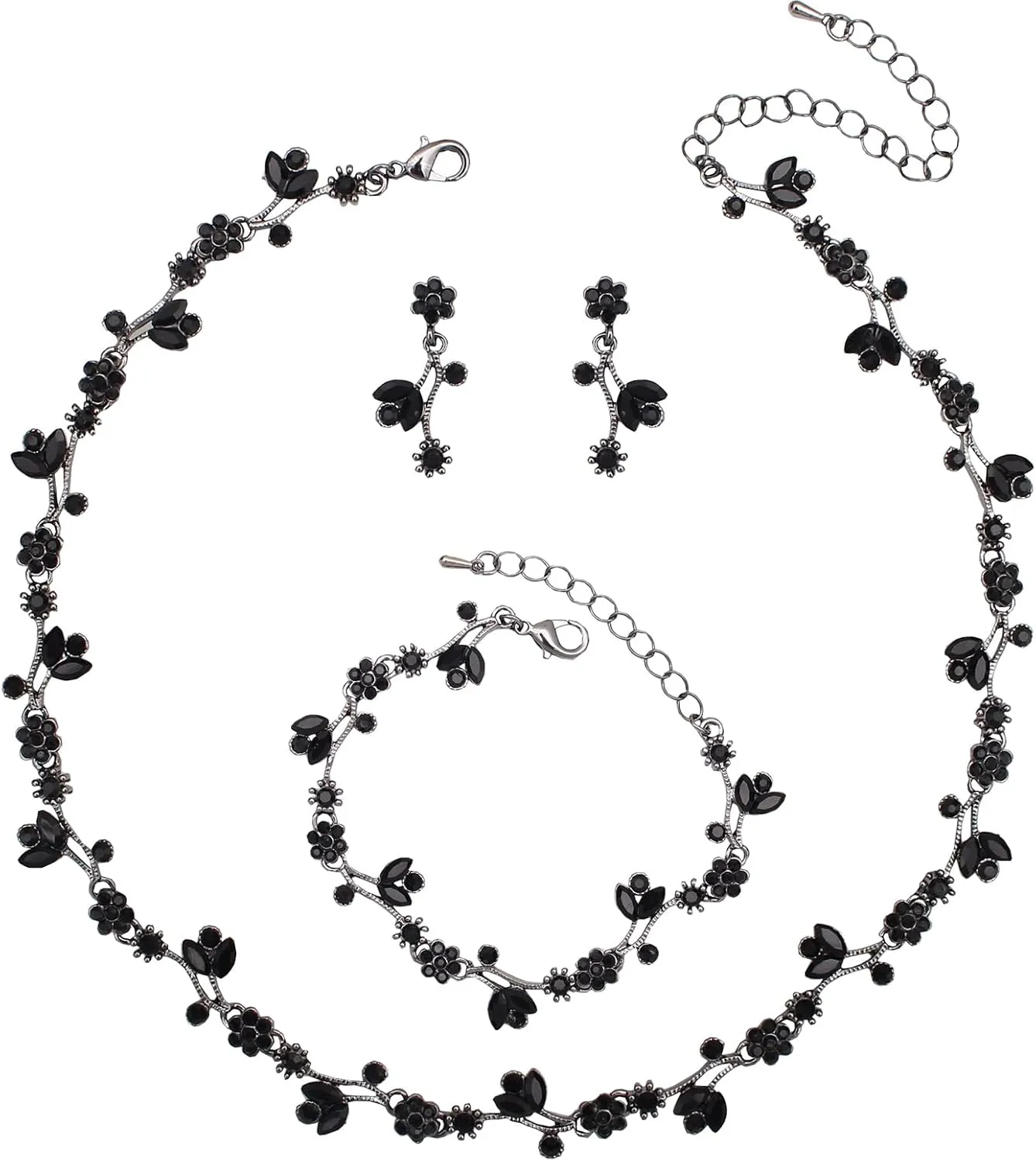 SFE Elegant Brides Austrian Crystal Flower Choker Necklace Drop Dangle Earring Bracelet Wedding Jewelry Set for Bridesmaid Prom Costume Jewelry Set for Women