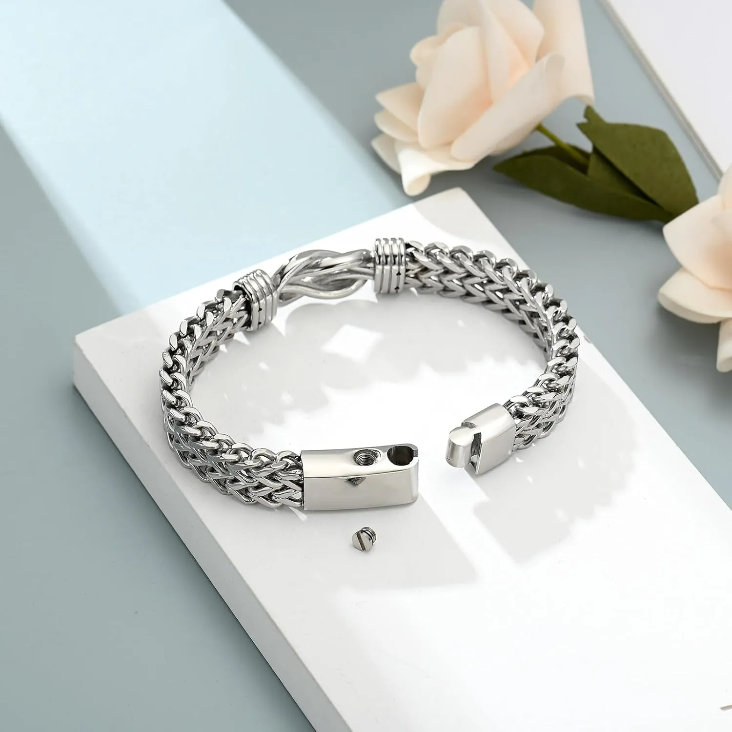 shajwo Cremation Jewelry Infinity Knot Urn Bracelet for Human Ashes for Women Men Memorial Keepsake Link Bracelet
