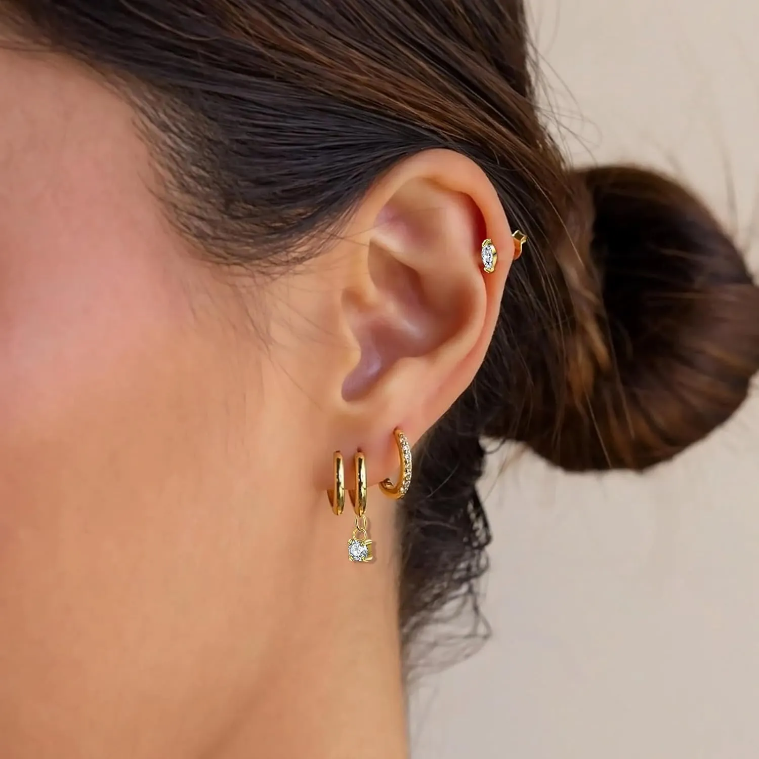 Silver 14K Gold Plated Stackable Earrings Set for Women - 4 Pairs Dainty Hoop & Stud Earring Set, Hypoallergenic Layered Ear Jewelry, Minimalist Surgical Steel Huggie Hoops & Tiny Studs for Daily Wear