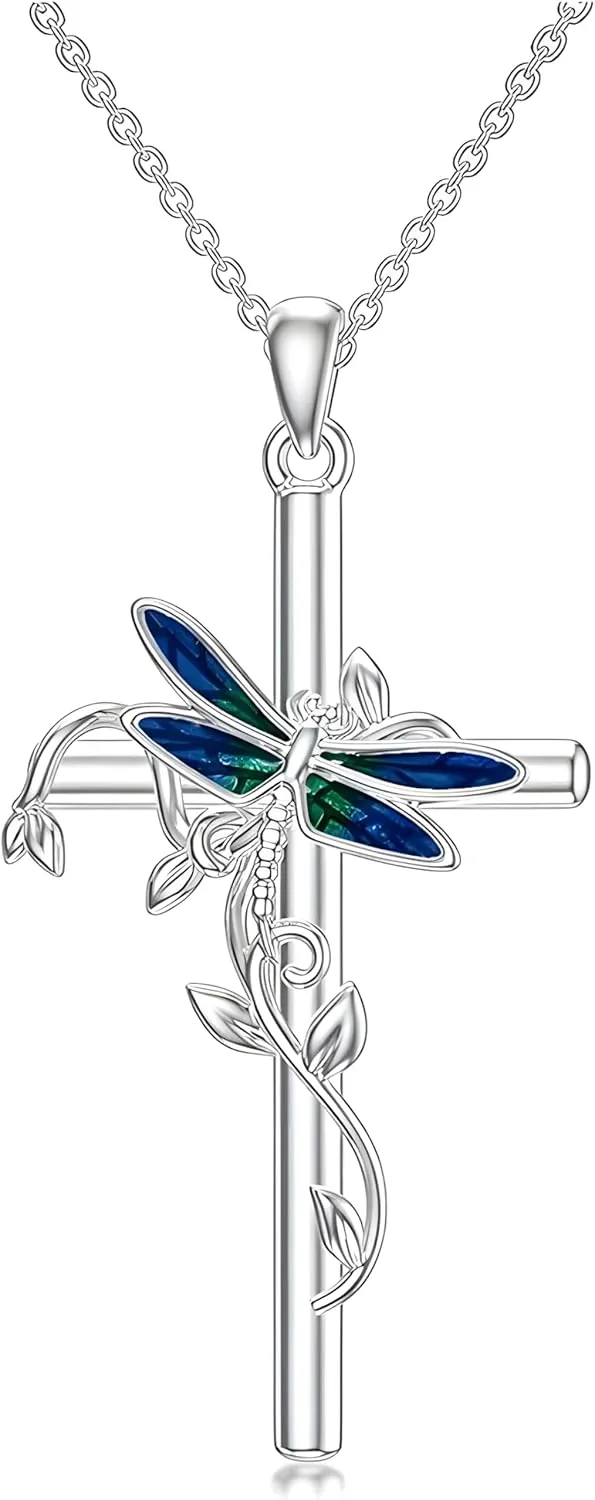 Silver Dragonfly Cross Necklace: A Symbolic Harmony of Nature and Faith for Eternal Elegance