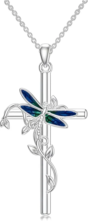 Silver Dragonfly Cross Necklace: A Symbolic Harmony of Nature and Faith for Eternal Elegance