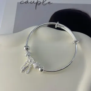 Silver Dream Catcher Tassel Feather Charm Bracelet Bangle Elegant Adjustable Polished Hollow Out Bracelet for Women Mother Friend Friendship Jewelry
