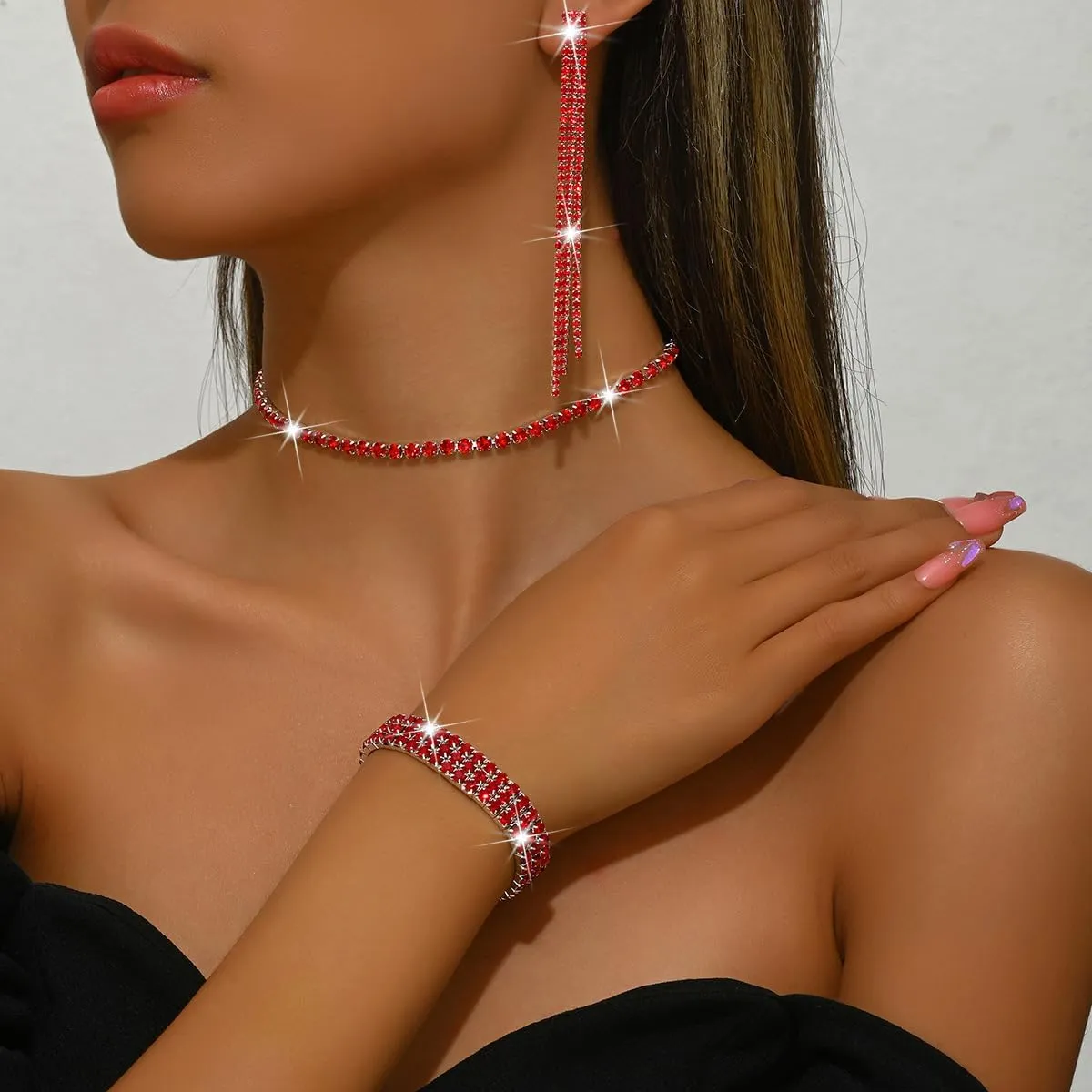 Silver Prom Jewelry Set for Women Elegant Crystal Rhinestone Necklace and Earrings Bracelet Prom Accessories Wedding Jewelry Sets for Brides