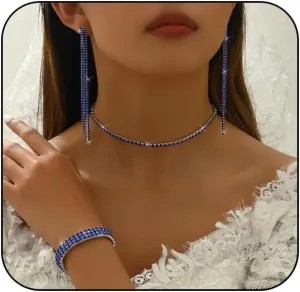 Silver Prom Jewelry Set for Women Elegant Crystal Rhinestone Necklace and Earrings Bracelet Prom Accessories Wedding Jewelry Sets for Brides