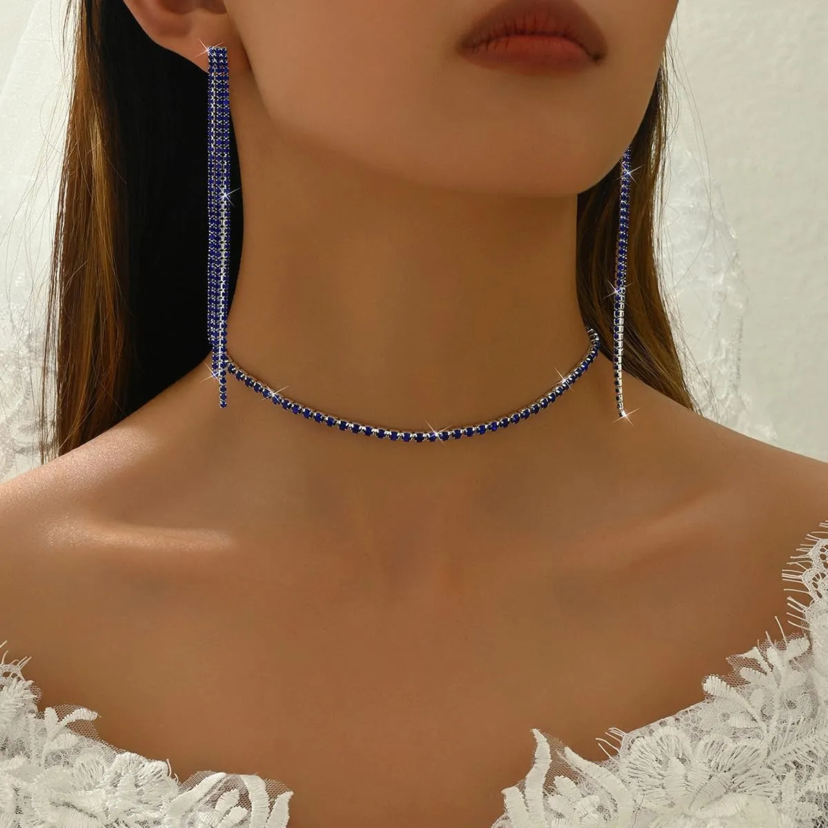 Silver Prom Jewelry Set for Women Elegant Crystal Rhinestone Necklace and Earrings Bracelet Prom Accessories Wedding Jewelry Sets for Brides
