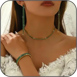 Silver Prom Jewelry Set for Women Elegant Crystal Rhinestone Necklace and Earrings Bracelet Prom Accessories Wedding Jewelry Sets for Brides