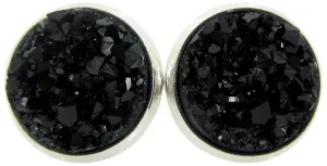 Silver-tone Black Faux Druzy Stone Stud Earrings 12mm