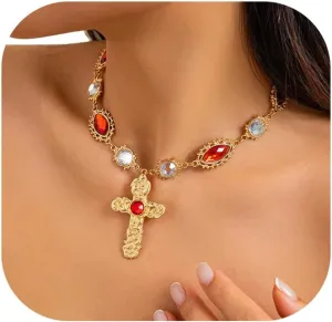 Silver/Gold Metal Link Chain Necklace Rhinestone Cross Pendant Choker Necklace Sexy Bridal Wedding Crystal Chest Body Chain for Women