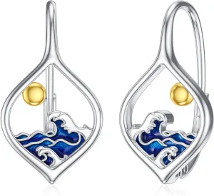 SIMONLY Wave Earrings 925 Sterling Silver Opal Earrings Hypoallergenic Wave Beach Bracelet Ocean Jewelry Christmas Birthday Gifts for Women Mom Girlfriend