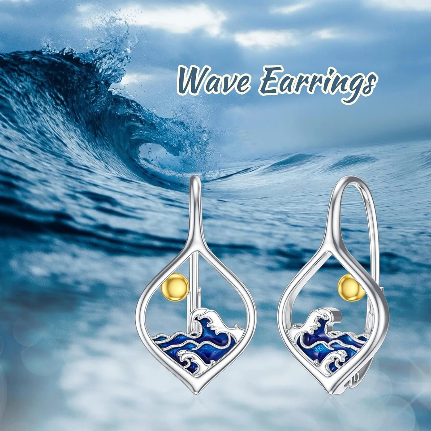 SIMONLY Wave Earrings 925 Sterling Silver Opal Earrings Hypoallergenic Wave Beach Bracelet Ocean Jewelry Christmas Birthday Gifts for Women Mom Girlfriend