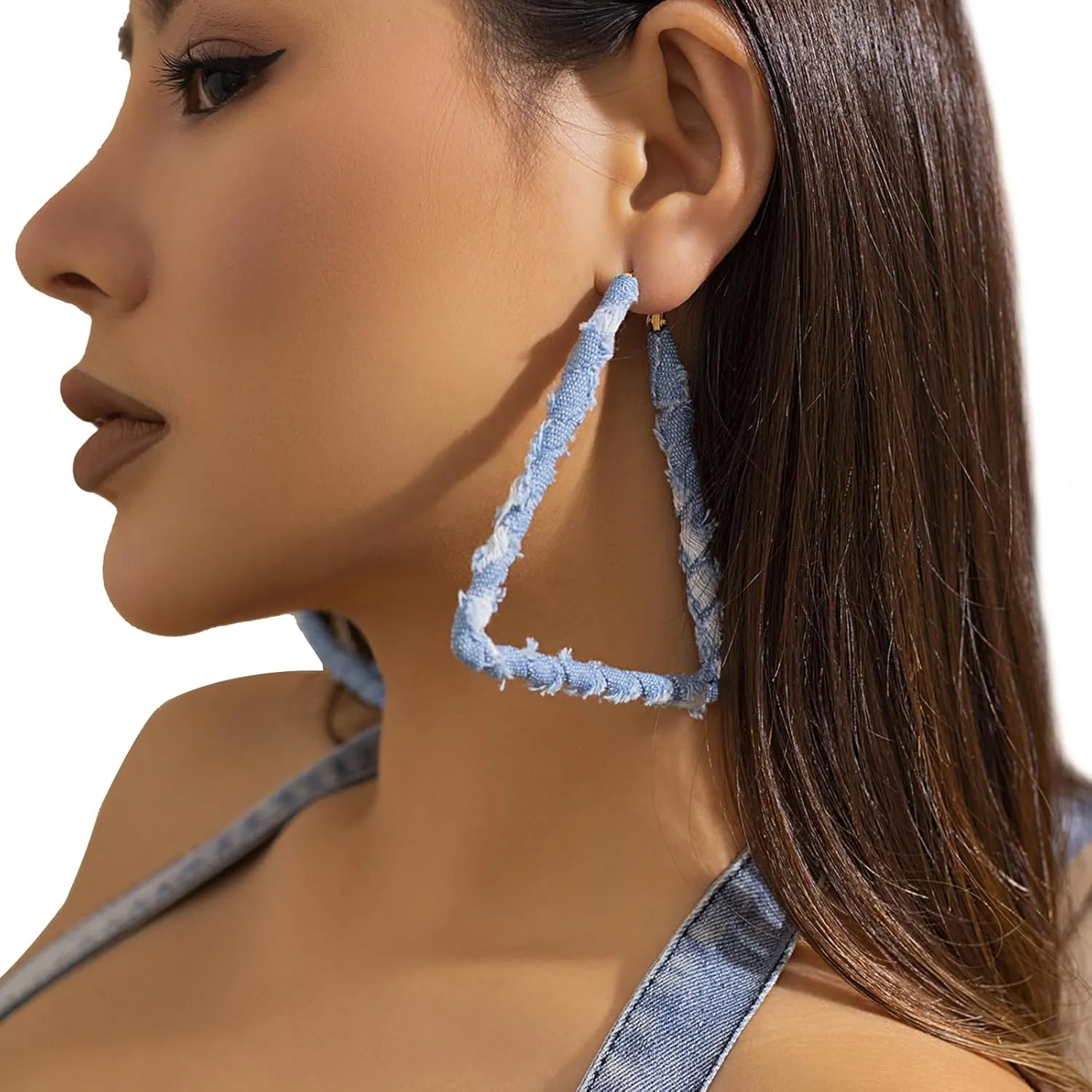 Simple Denim Heart Hoop Earrings Simple Exaggerated Big Star Heart Round Earrings Statement Summer Beach Earrings Accessories Jewelry for Women