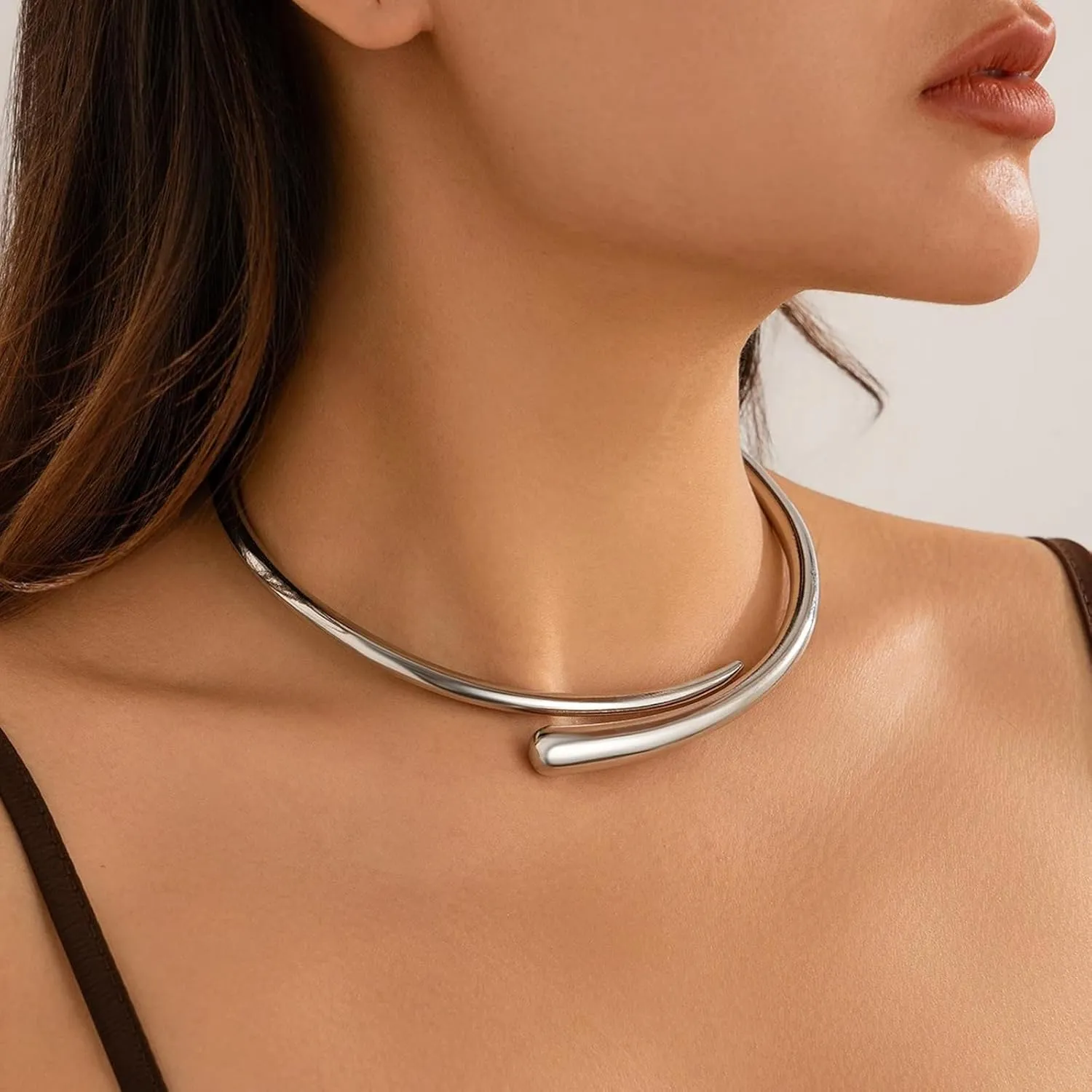 Simple Metal Collar Necklace Round Open Cuff Necklace Summer Clavicle Chain Jewelry Festival Statement Collar Choker Necklace for Women