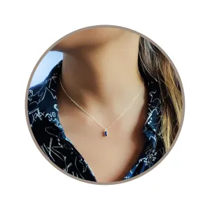 Simulated Sapphire Rectangle Charm Necklace, Elegant Jewelry, Blue Gemstone Necklace for Women, 925 Silver Pendant for Everyday Wear (Sapphire - Blue)