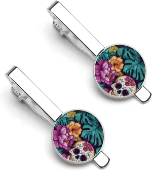 Skull Shower Men's Tie Clip Tie Bar Round Tie Clasp Classic Tie Tack Pins Jewelry Accessories