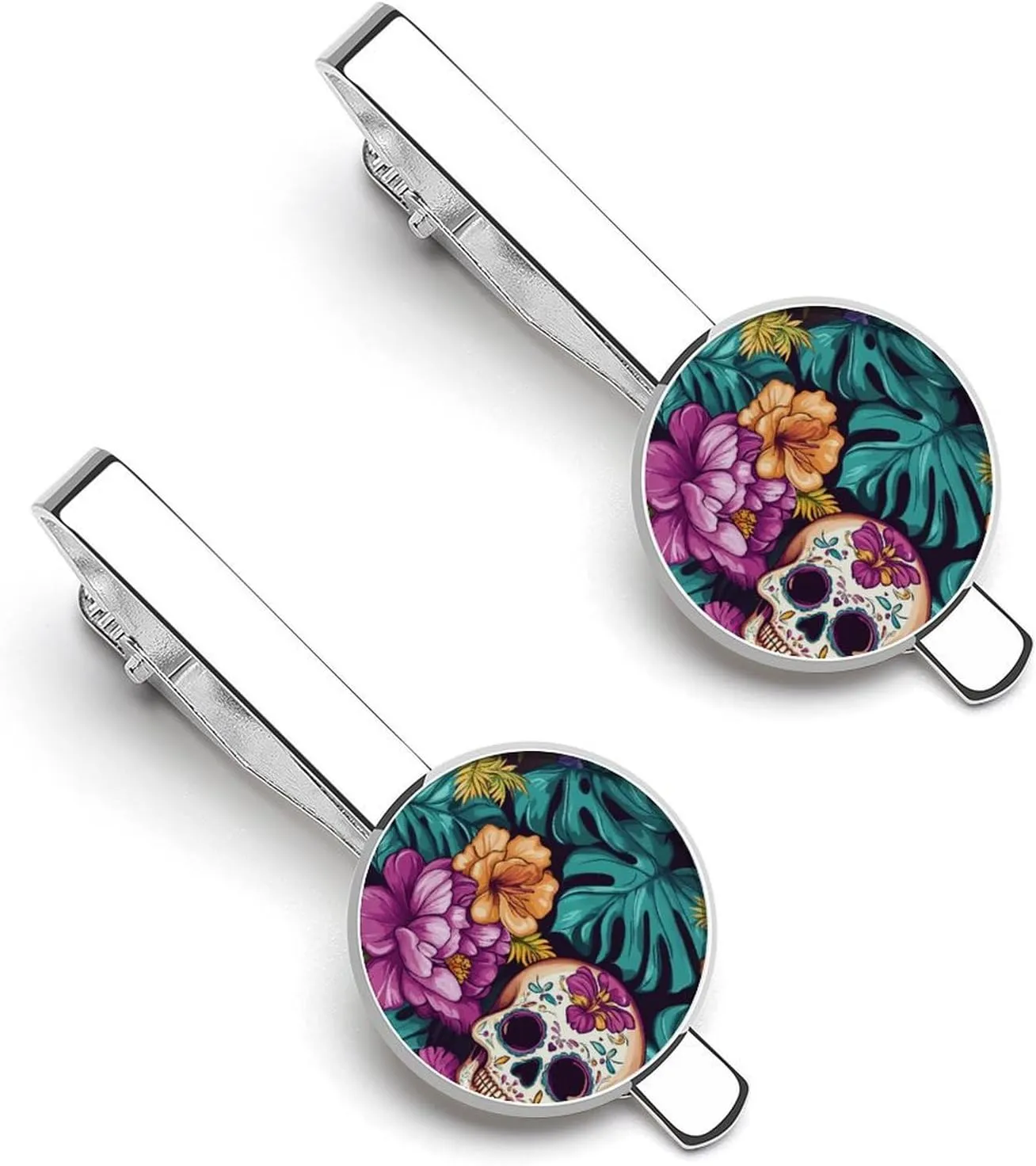 Skull Shower Men's Tie Clip Tie Bar Round Tie Clasp Classic Tie Tack Pins Jewelry Accessories