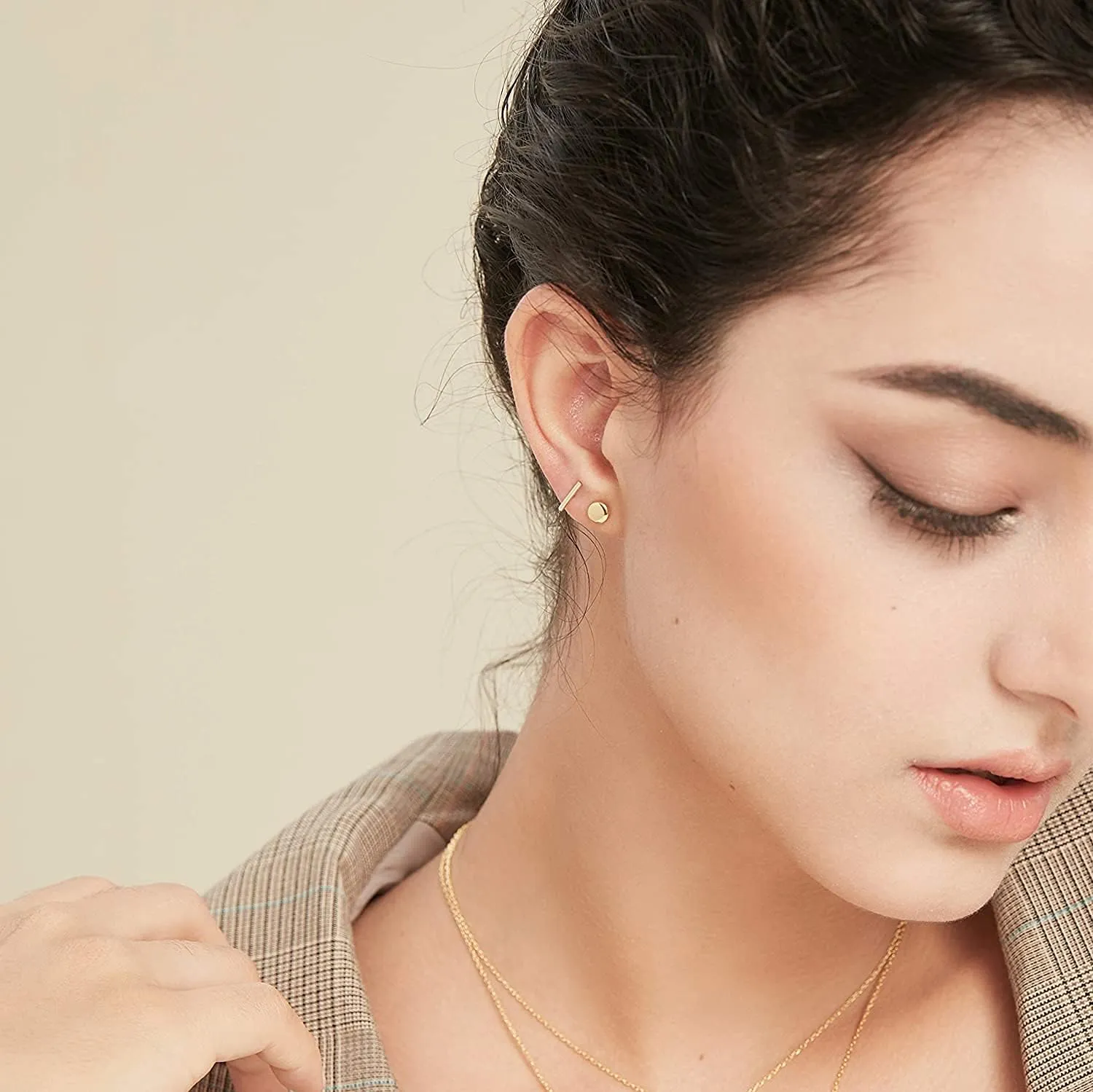 S.Leaf Sterling Silver Stud Earrings for Women Gold Plated Tiny Dot Disc Star Coin Earrings Small Round Tiny Earrings Dainty Simple Earrings for Women