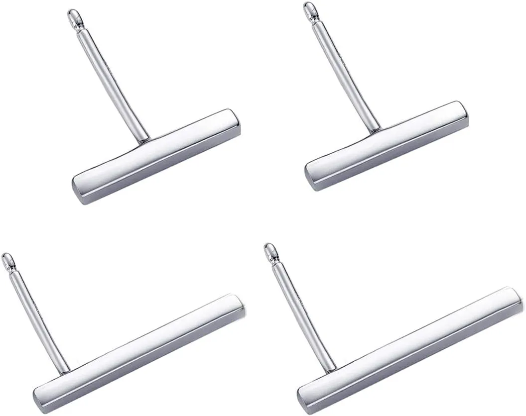 SLUYNZ 925 Sterling Silver Bar Studs Earrings Set for Women Two Pairs of Square Flat Bar Earrings Studs
