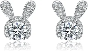 SLUYNZ 925 Sterling Silver Easter Rabbit Studs Earrings for Women Teens CZ Rabbit Bunny Earrings Studs