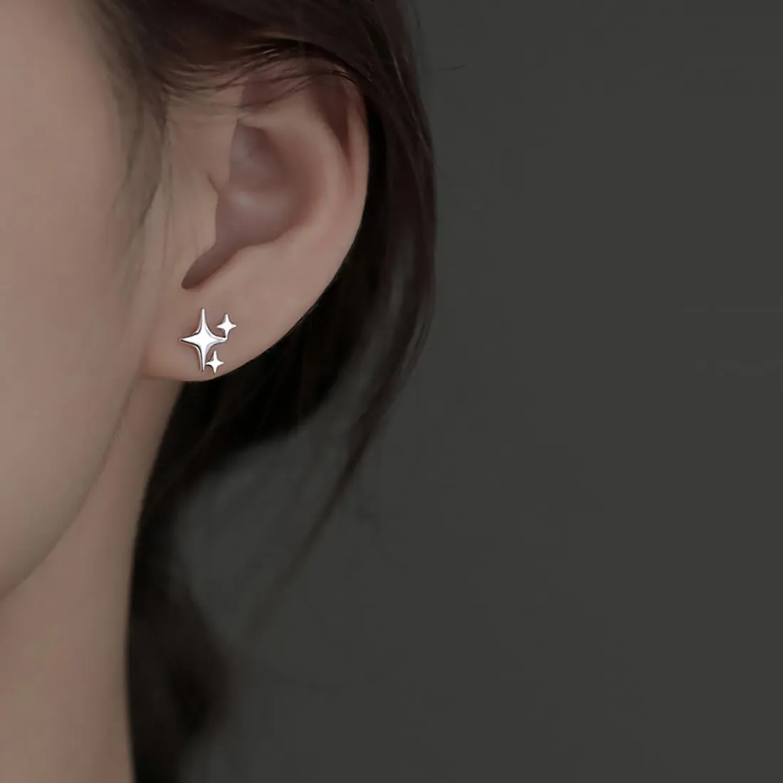 SLUYNZ 925 Sterling Silver Star Earrings Studs for Women Teens Dainty Post Studs Earrings Asymmetric Earrings