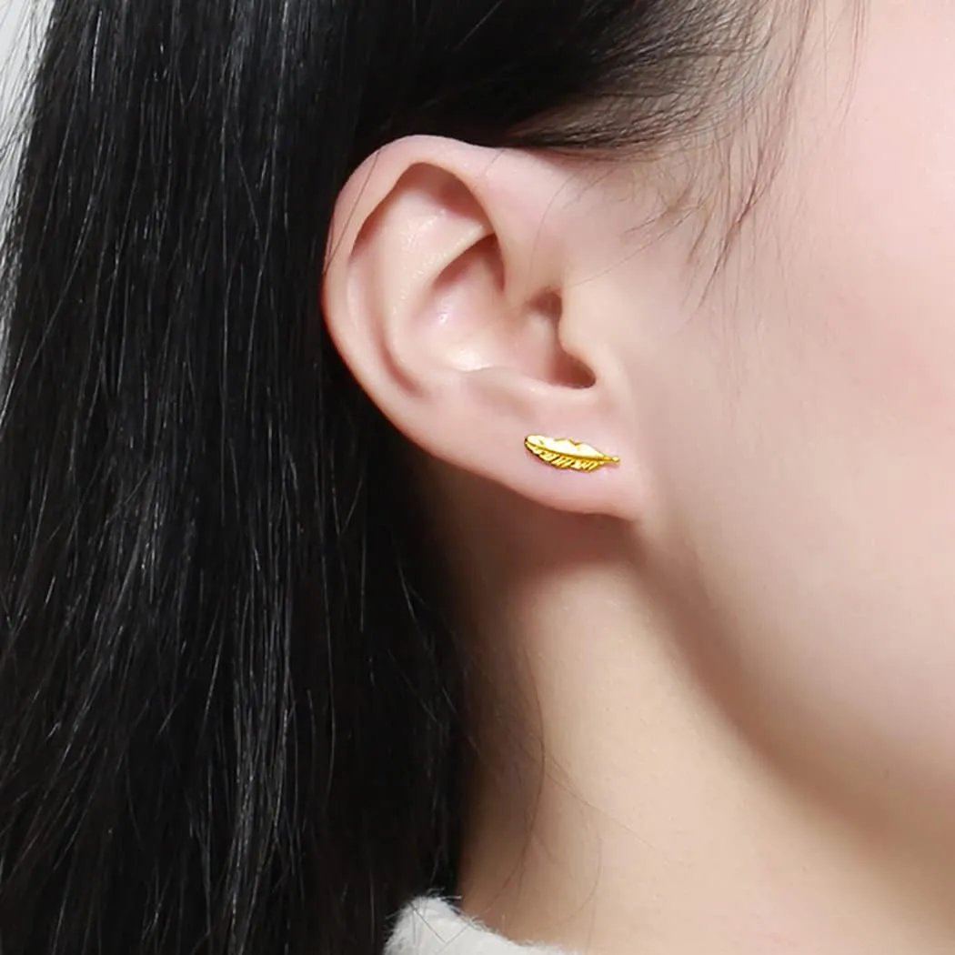 SLUYNZ Genuine 925 Sterling Silver Tiny Feather Studs Earrings for Women Teens Sterling Silver Studs Earrings